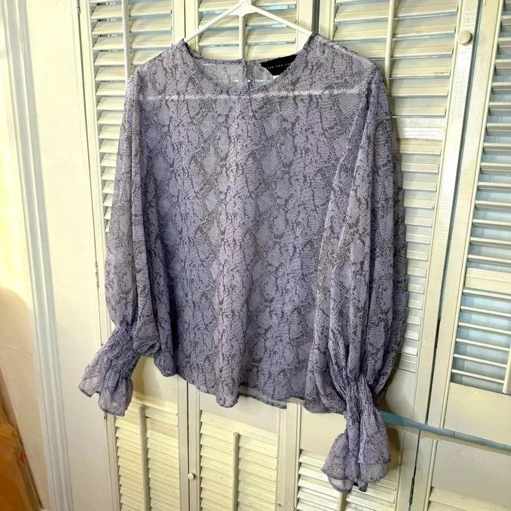 Lavender snake print sheer top